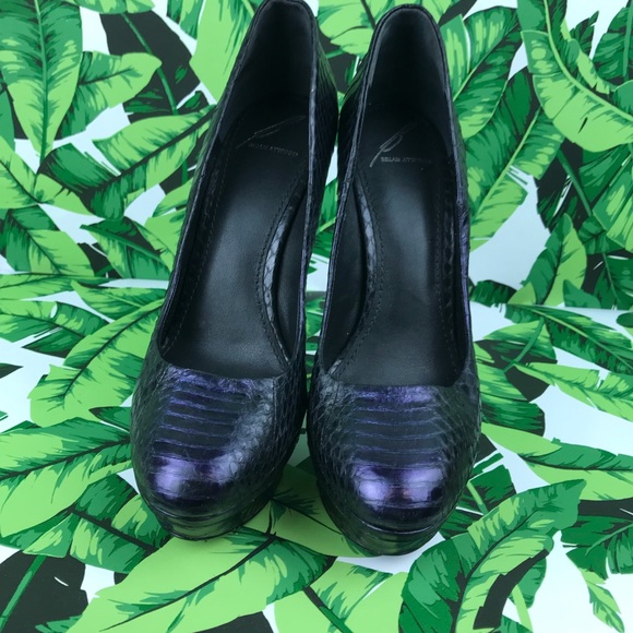 Brian Atwood Fontanne Purple Snake Platforms - Picture 3 of 7